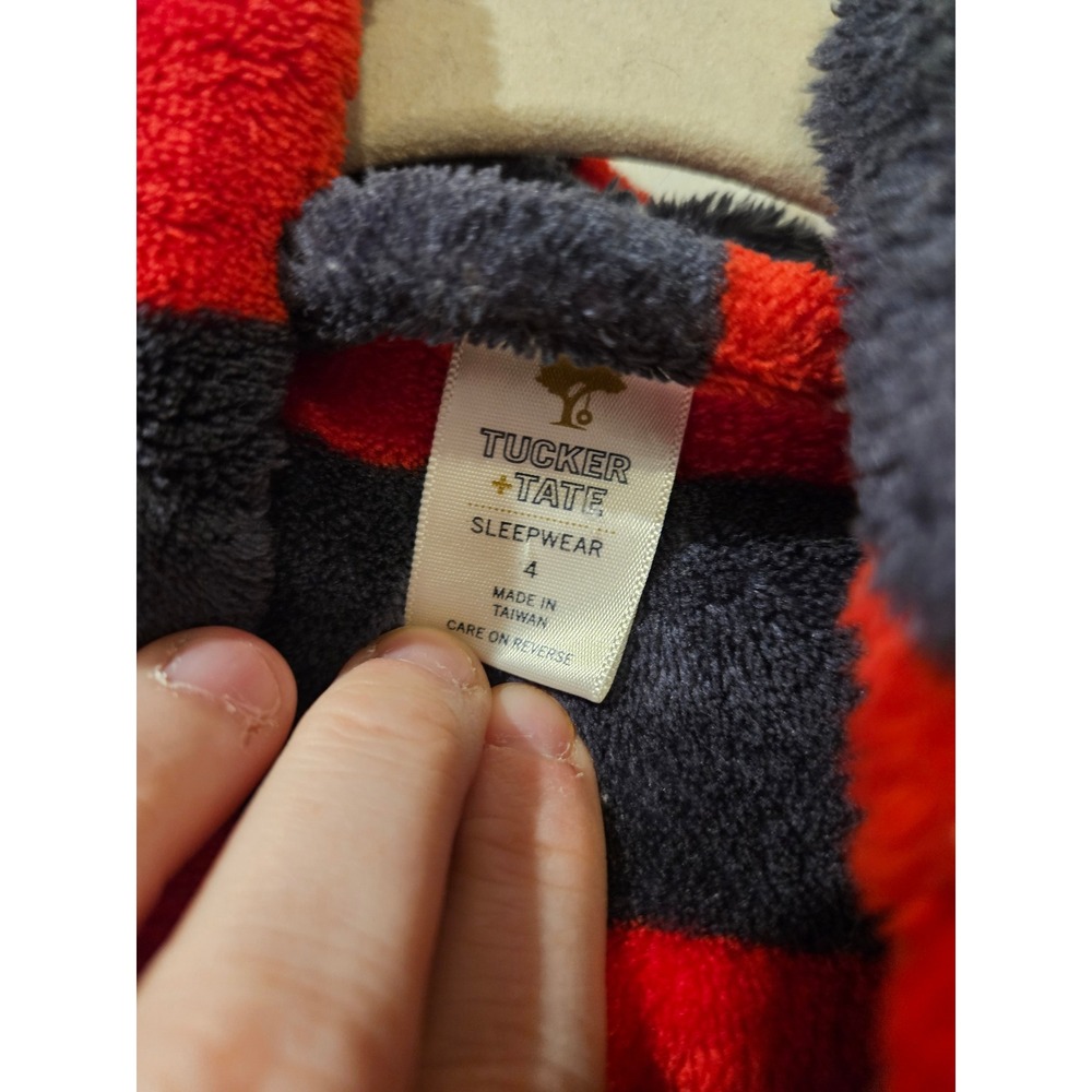 Tucker + Tate Boys Plush Hooded Robe Size 4 Red Navy Stripe Belted Cozy - Picture 2 of 4